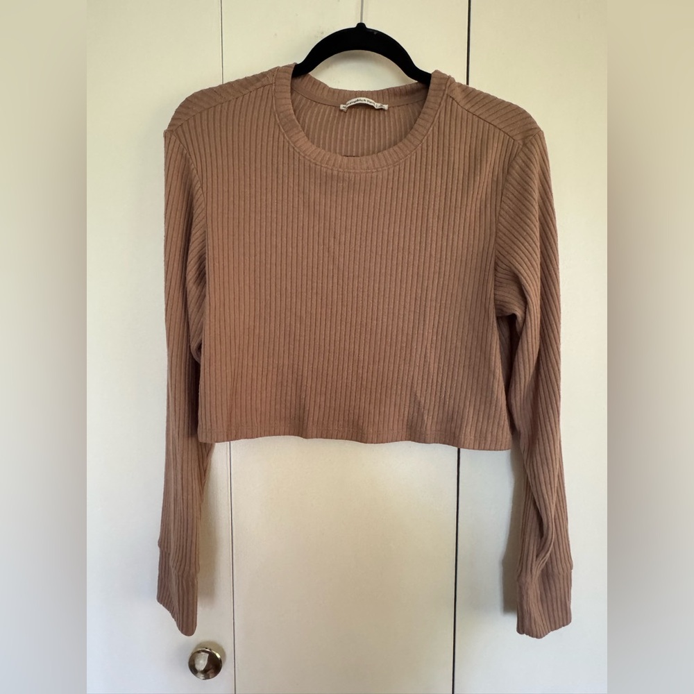 ABERCROMBIE & FITCH Women's Ribbed Tan Crop Top Sweater, Size Medium